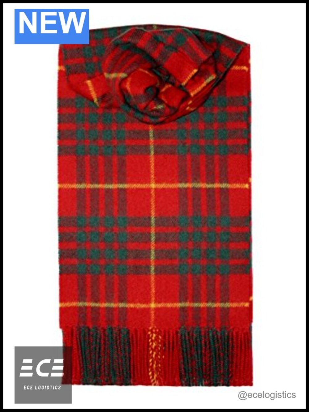 100% Lambswool Tartan Scarf Made in Scotland Rolled Fringe 70"